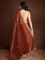 Shiny Brown Gold Infused Twill Saree